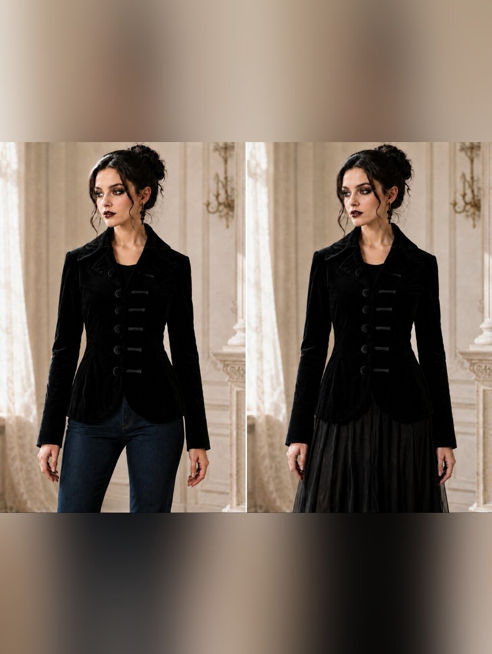 Newport News Black Velvet Military Jacket Size 10 Goth Victorian Romantic Y2K